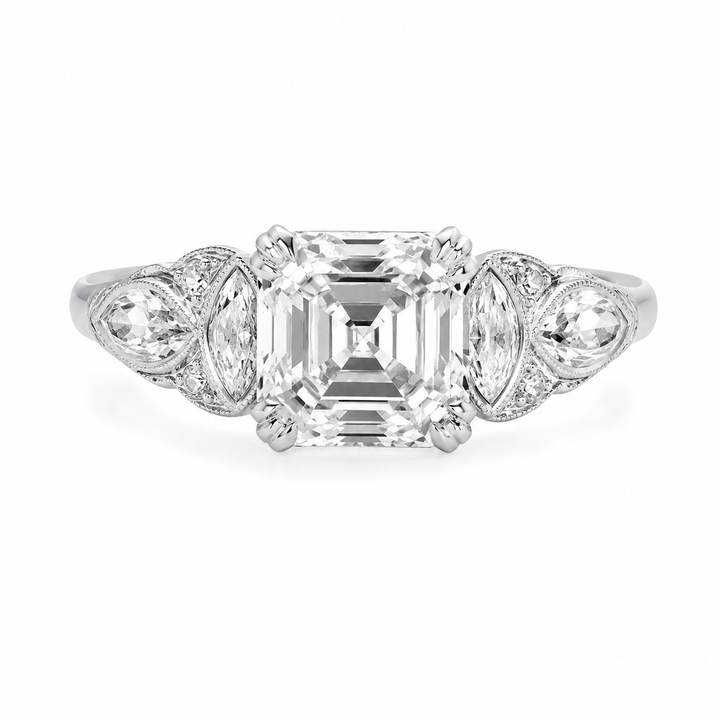 2.20 CT Asscher Cut Lab-Grown Diamond Engagement Ring in White Gold – Edwardian Art Deco Old Mine Vintage Design