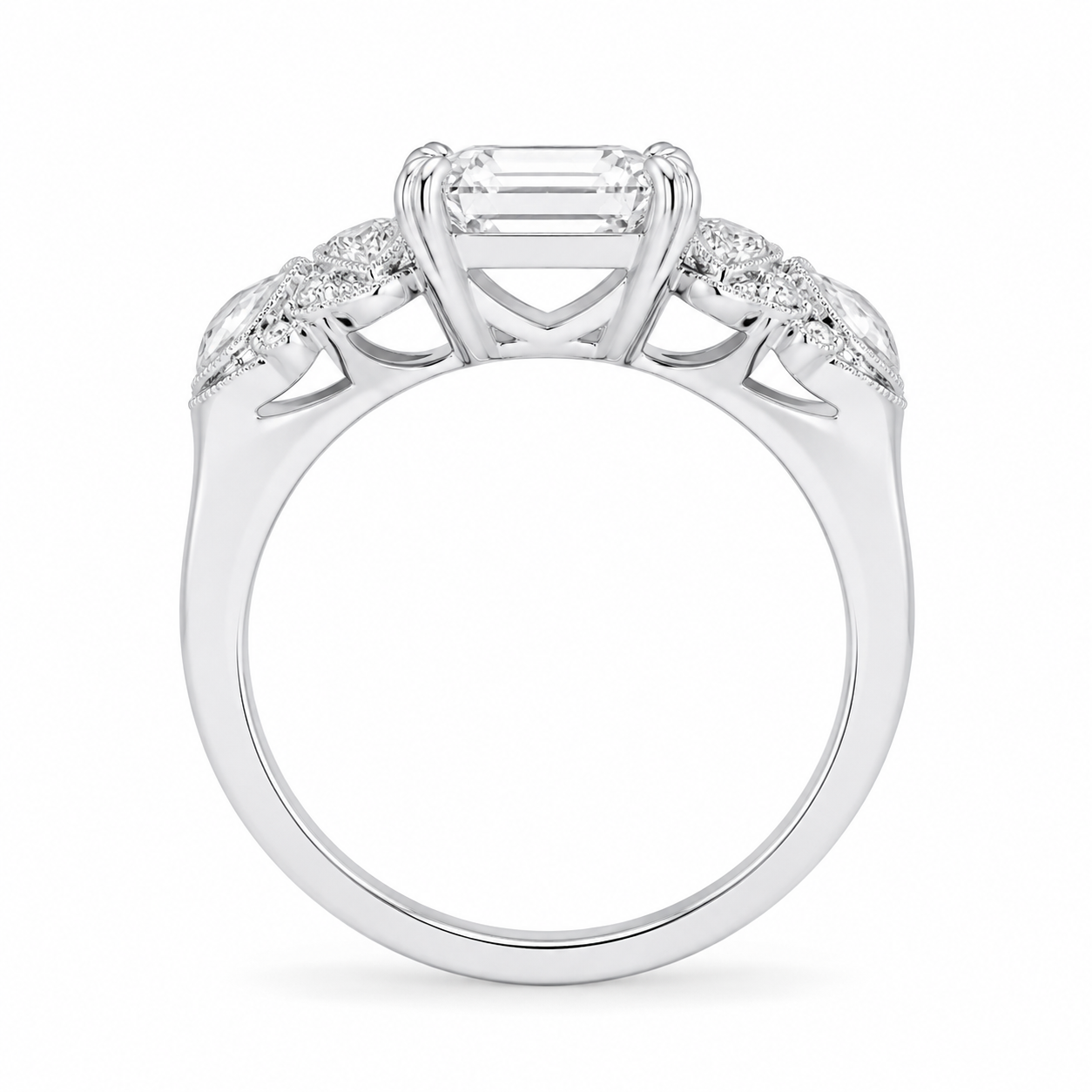2.20 CT Asscher Cut Lab-Grown Diamond Engagement Ring in 14K White Gold – Edwardian Art Deco Old Mine Vintage Design