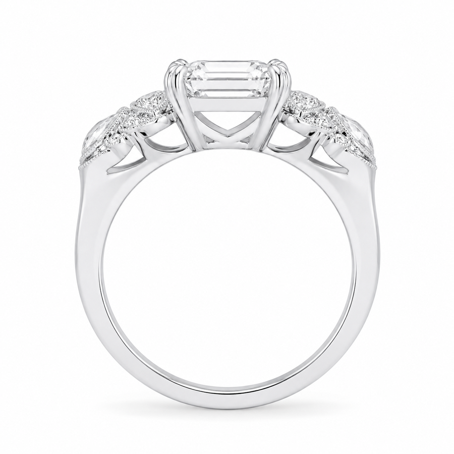 2.20 CT Asscher Cut Lab-Grown Diamond Engagement Ring in 14K White Gold – Edwardian Art Deco Old Mine Vintage Design