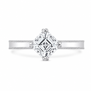2.00 CT Asscher Cut Lab-Grown Diamond Engagement Ring in 14K White Gold – Milgrain Double Claw Prong Art Deco Design