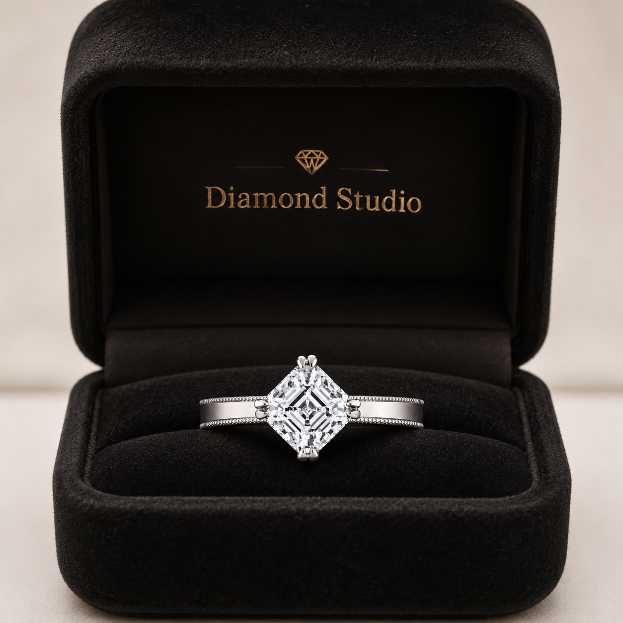 2.00 CT Asscher Cut Lab-Grown Diamond Engagement Ring in 14K White Gold – Milgrain Double Claw Prong Art Deco Design