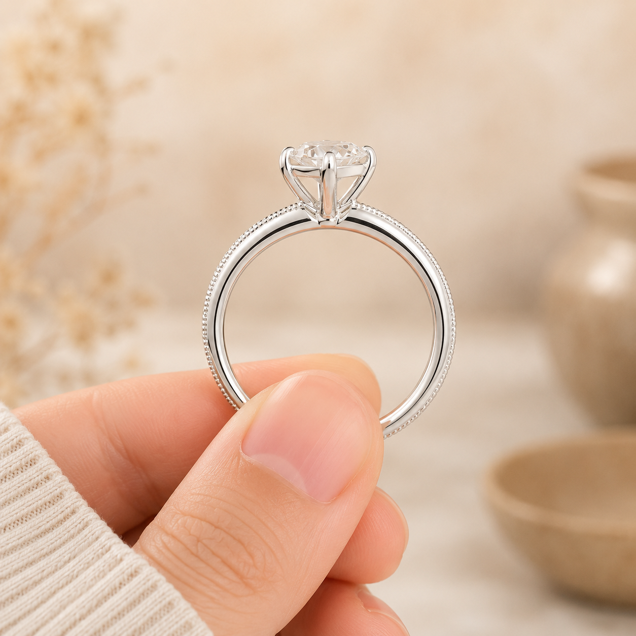 2.00 CT Asscher Cut Lab-Grown Diamond Engagement Ring in 14K White Gold – Milgrain Double Claw Prong Art Deco Design