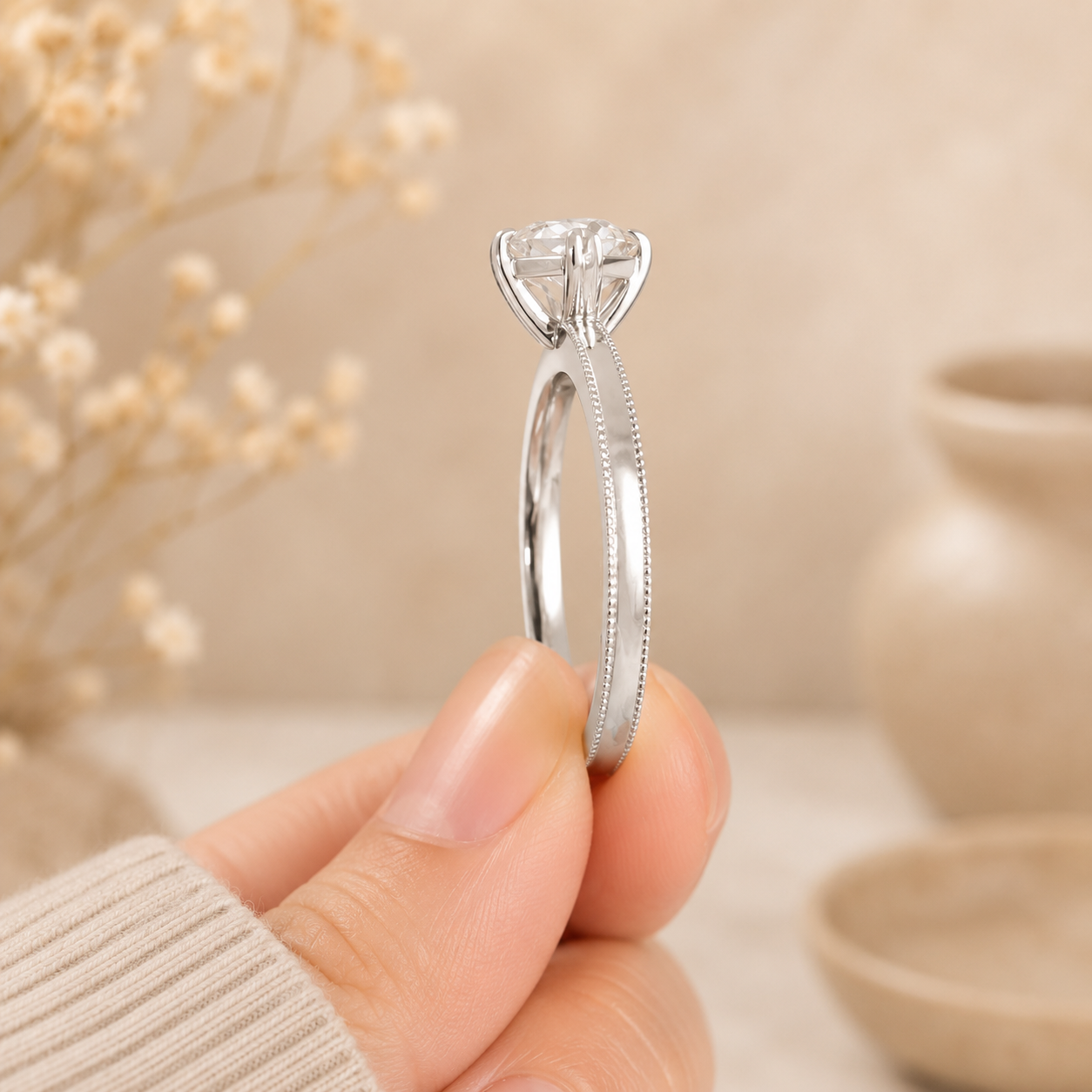 2.00 CT Asscher Cut Lab-Grown Diamond Engagement Ring in 14K White Gold – Milgrain Double Claw Prong Art Deco Design