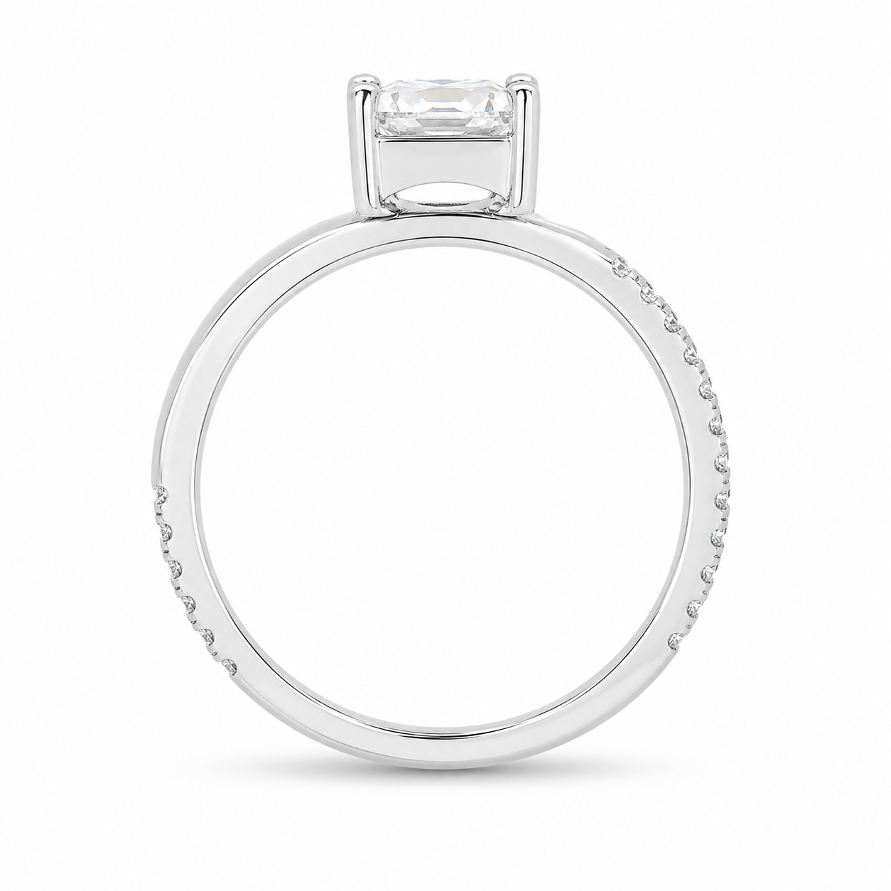 3.00 CT Asscher Cut Lab-Grown Diamond Chevron Solitaire Engagement Ring in 14K White Gold – Curved V Shape Wedding Band Design | IGI Certified
