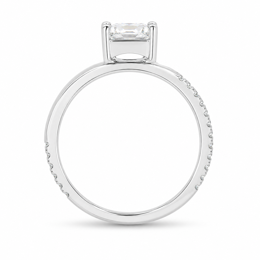 3.00 CT Asscher Cut Lab-Grown Diamond Chevron Solitaire Engagement Ring in 14K White Gold – Curved V Shape Wedding Band Design | IGI Certified