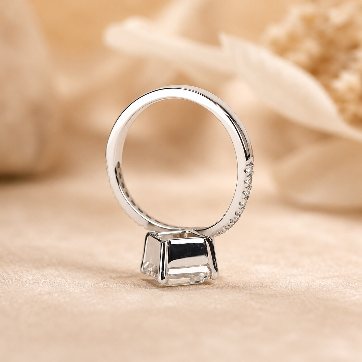 3.00 CT Asscher Cut Lab-Grown Diamond Chevron Solitaire Engagement Ring in 14K White Gold – Curved V Shape Wedding Band Design | IGI Certified