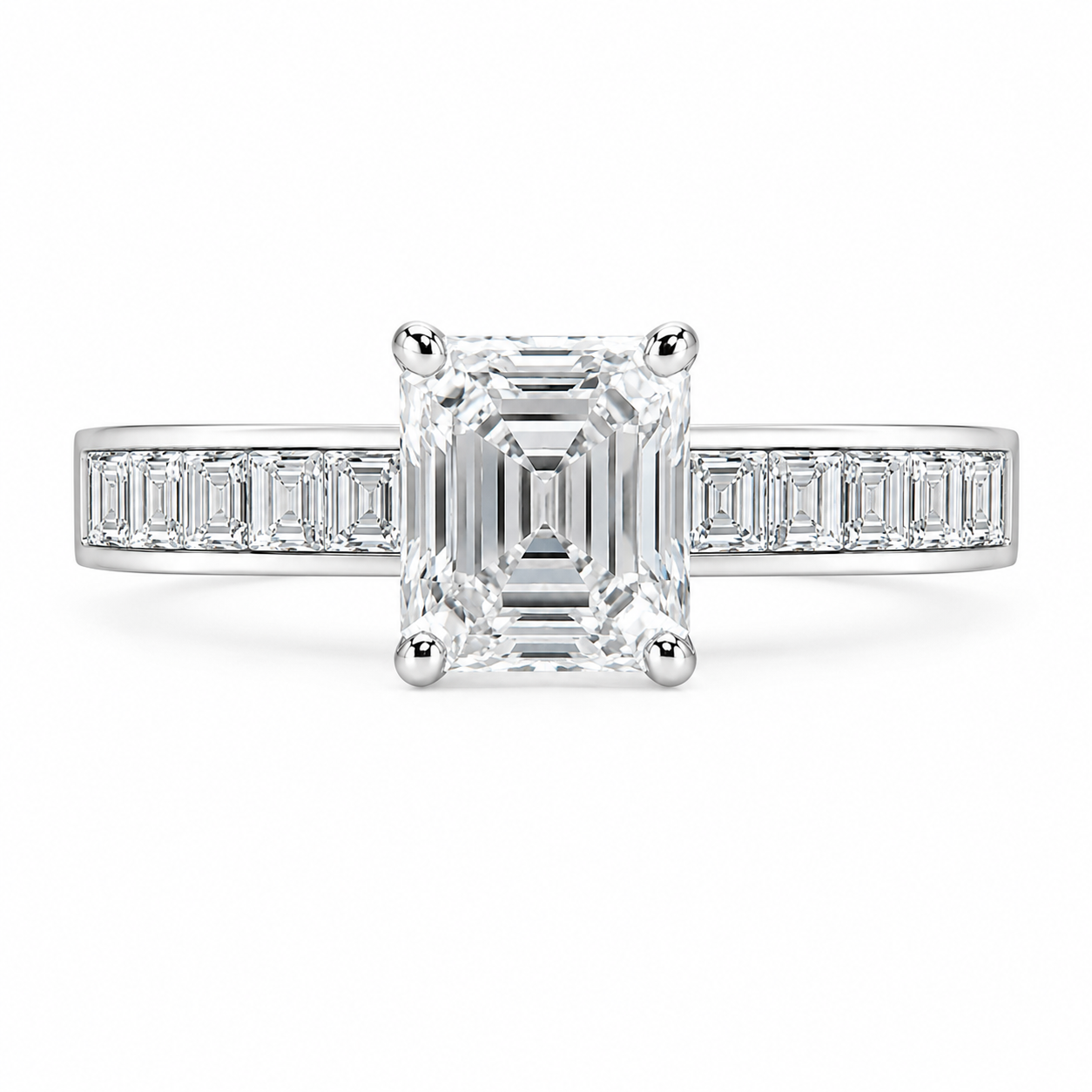 1.50 CT Asscher Cut Lab-Grown Diamond Engagement Ring 14K White Gold Channel Set Wedding Ring