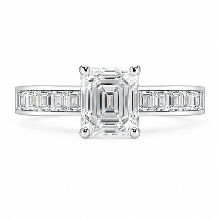 1.50 CT Asscher Cut Lab-Grown Diamond Engagement Ring White Gold Channel Set Wedding Ring