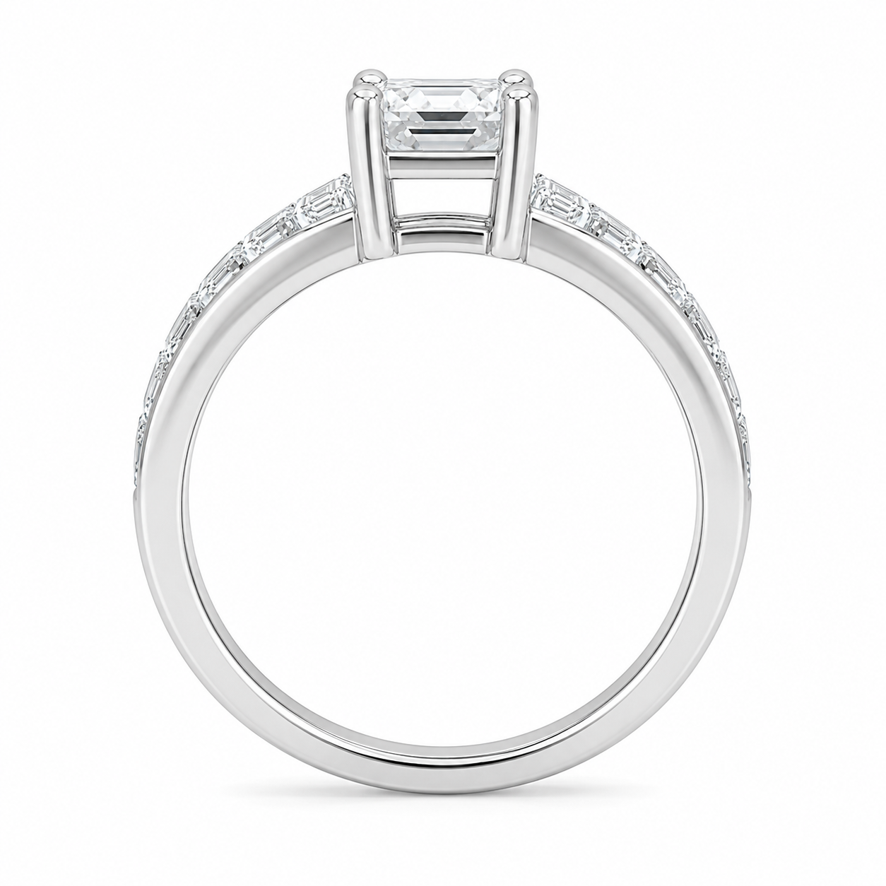 1.50 CT Asscher Cut Lab-Grown Diamond Engagement Ring 14K White Gold Channel Set Wedding Ring