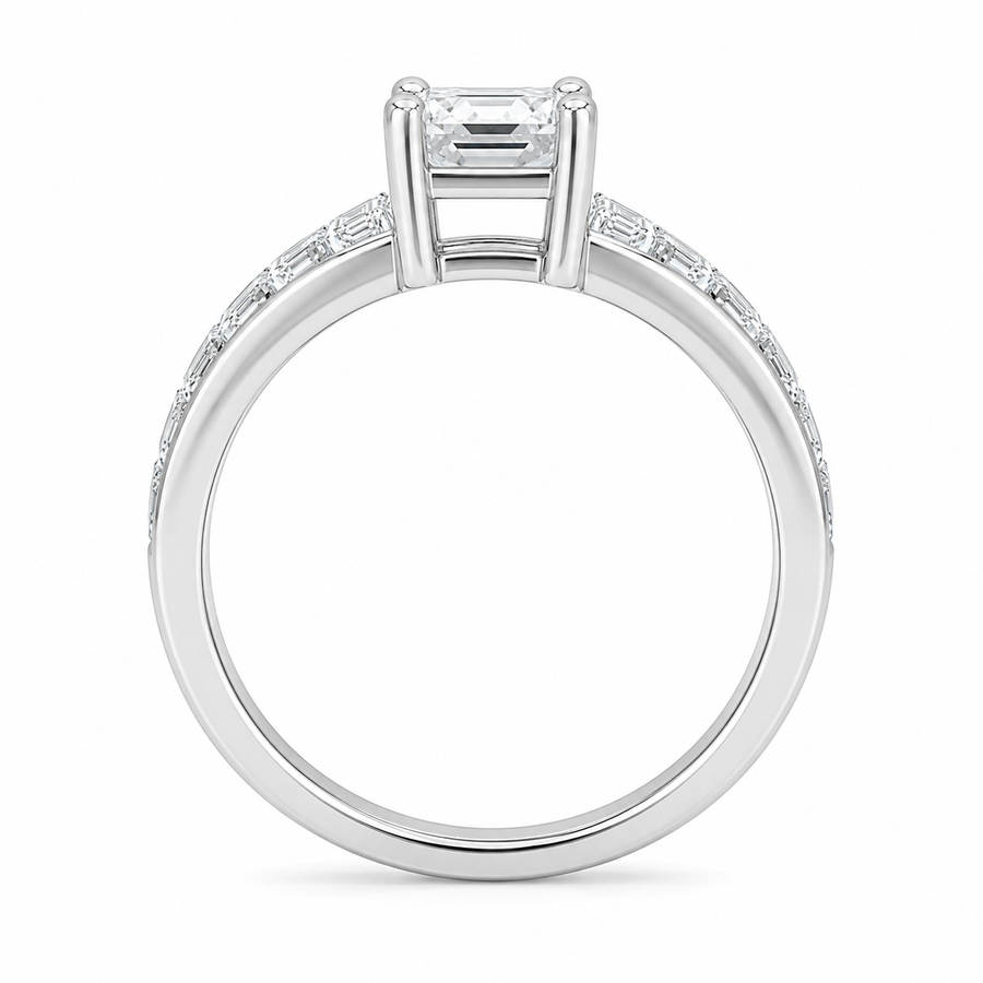 1.50 CT Asscher Cut Lab-Grown Diamond Engagement Ring 14K White Gold Channel Set Wedding Ring