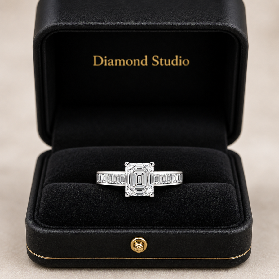 1.50 CT Asscher Cut Lab-Grown Diamond Engagement Ring 14K White Gold Channel Set Wedding Ring
