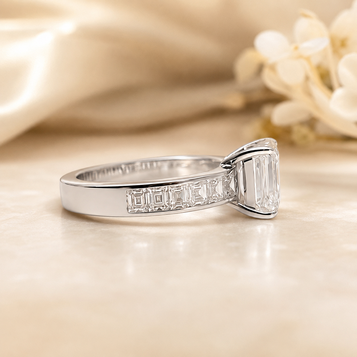 1.50 CT Asscher Cut Lab-Grown Diamond Engagement Ring 14K White Gold Channel Set Wedding Ring