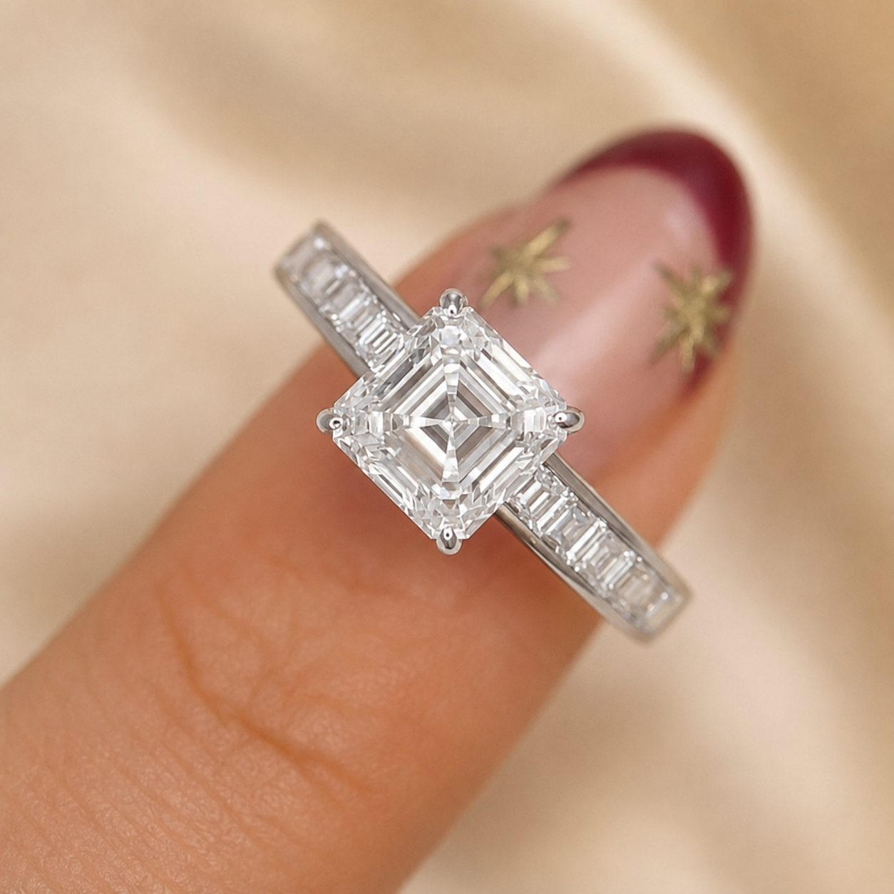 1.50 CT Asscher Cut Lab-Grown Diamond Engagement Ring 14K White Gold Channel Set Wedding Ring