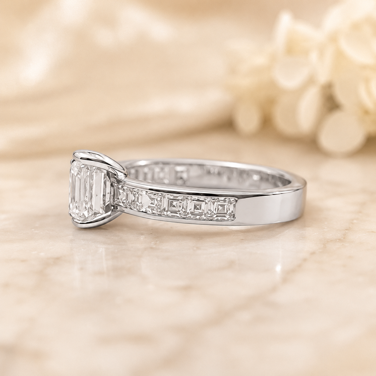 1.50 CT Asscher Cut Lab-Grown Diamond Engagement Ring 14K White Gold Channel Set Wedding Ring