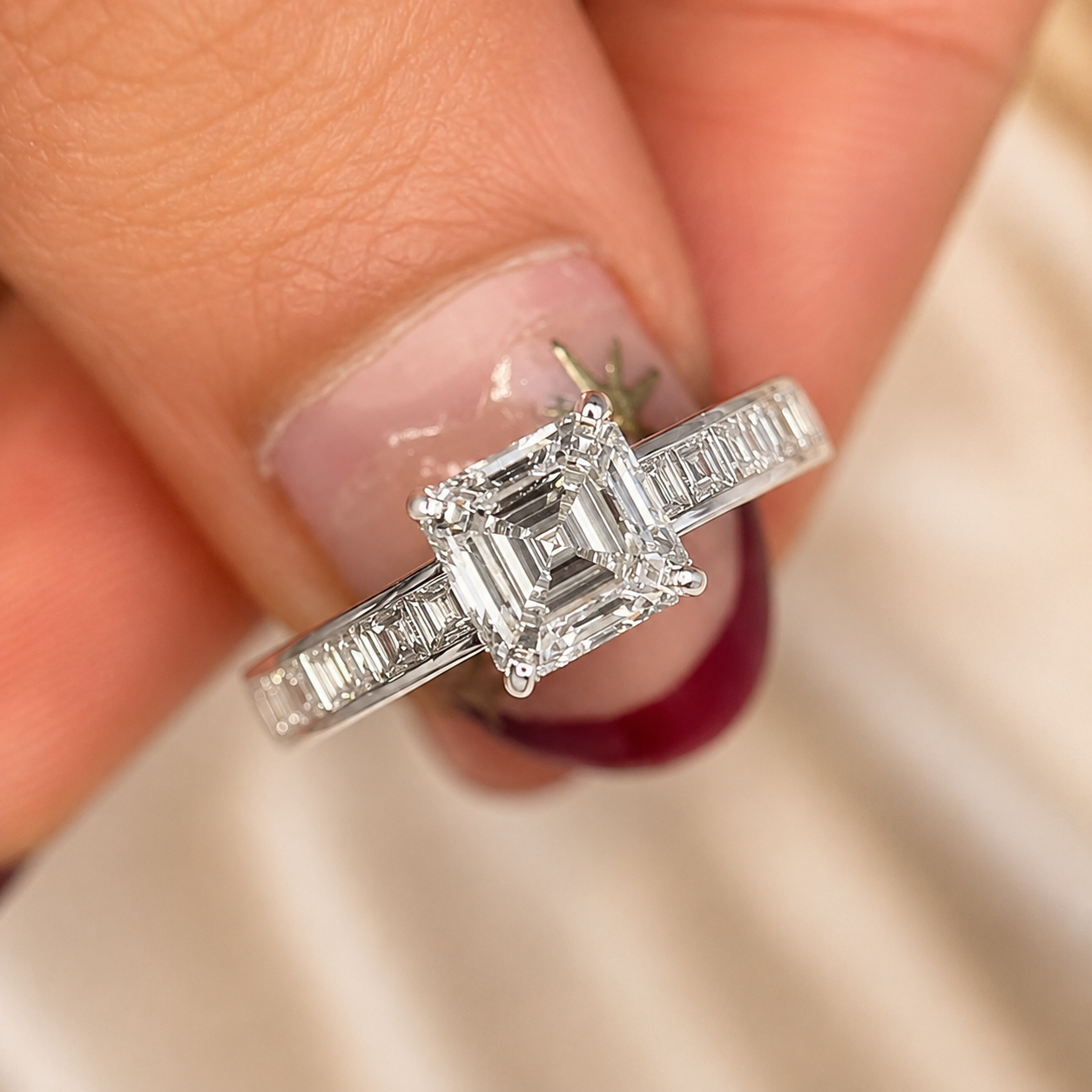 1.50 CT Asscher Cut Lab-Grown Diamond Engagement Ring 14K White Gold Channel Set Wedding Ring
