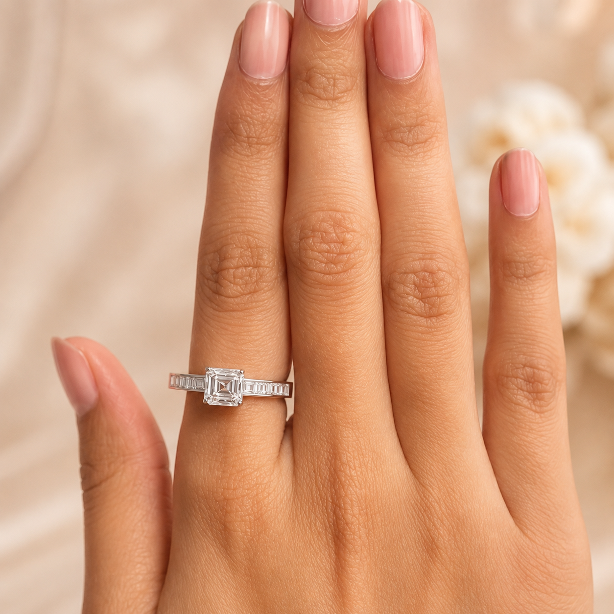 1.50 CT Asscher Cut Lab-Grown Diamond Engagement Ring 14K White Gold Channel Set Wedding Ring