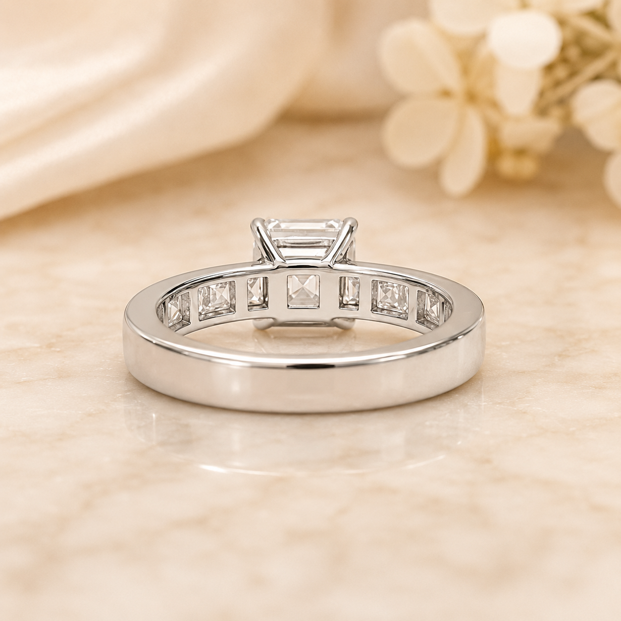 1.50 CT Asscher Cut Lab-Grown Diamond Engagement Ring 14K White Gold Channel Set Wedding Ring