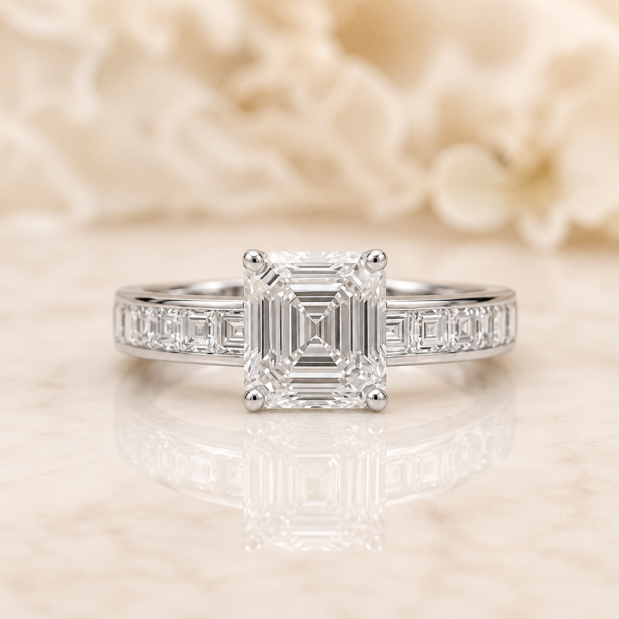 1.50 CT Asscher Cut Lab-Grown Diamond Engagement Ring 14K White Gold Channel Set Wedding Ring