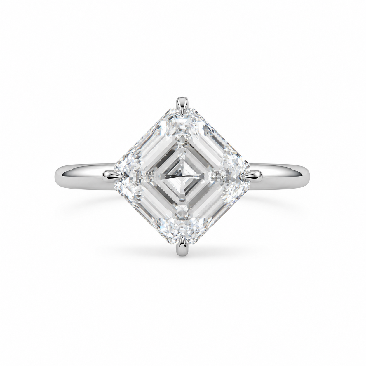 2.00 CT Asscher Cut Lab-Grown Diamond Solitaire Engagement Ring in 14K White Gold – Compass Prong IGI Certified Design