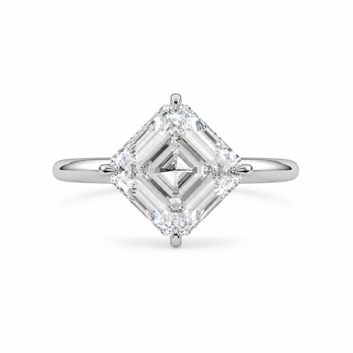 2.00 CT Asscher Cut Lab-Grown Diamond Solitaire Engagement Ring in 14K White Gold – Compass Prong IGI Certified Design