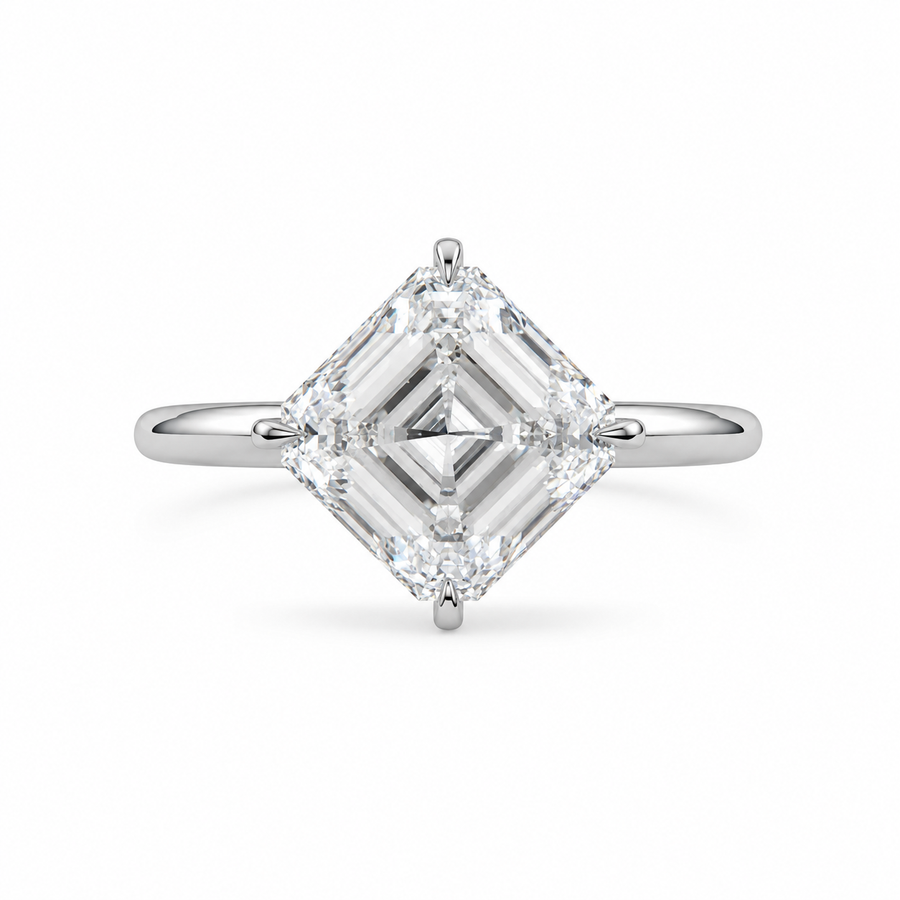 2.00 CT Asscher Cut Lab-Grown Diamond Solitaire Engagement Ring in 14K White Gold – Compass Prong IGI Certified Design