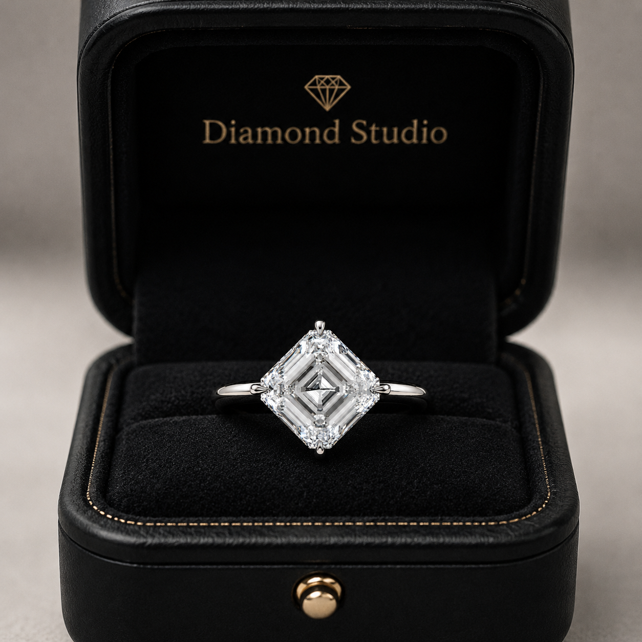 2.00 CT Asscher Cut Lab-Grown Diamond Solitaire Engagement Ring in 14K White Gold – Compass Prong IGI Certified Design
