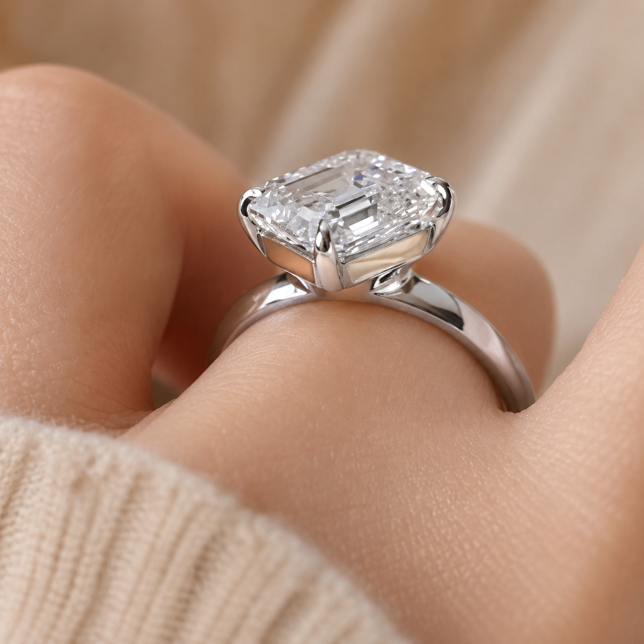 2.00 CT Asscher Cut Lab-Grown Diamond Solitaire Engagement Ring in 14K White Gold – Compass Prong IGI Certified Design