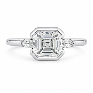 3.40 CT Asscher Cut Lab-Grown Diamond Engagement Ring in 14K White Gold – Marquise Accent Bezel Set Art Deco Design