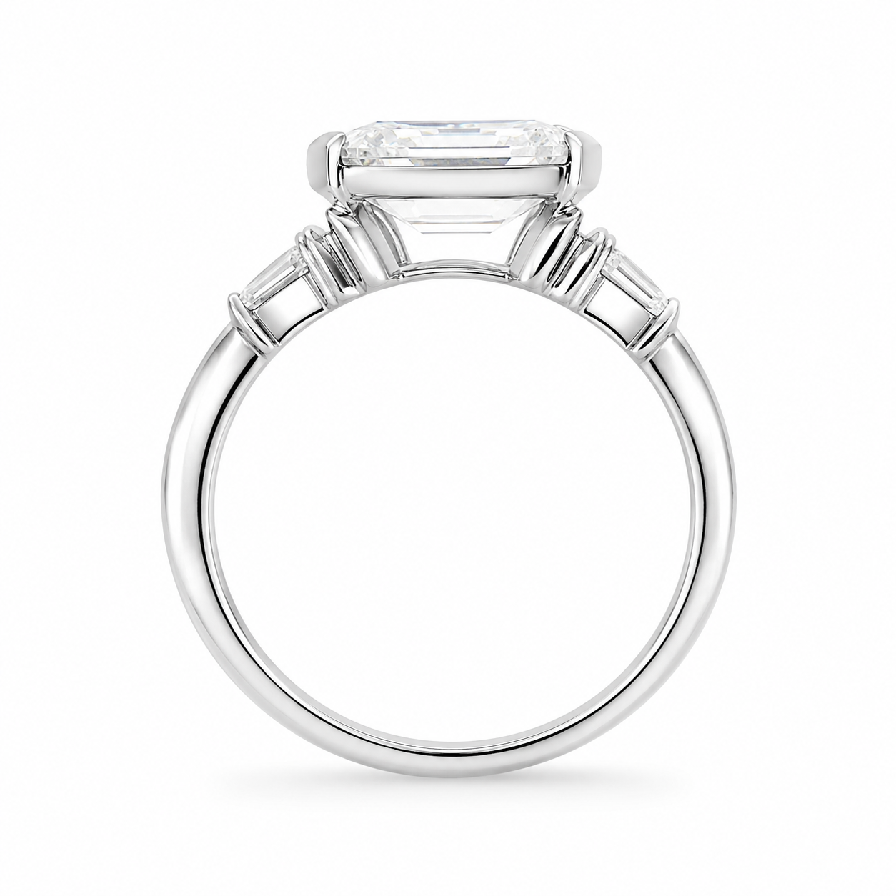 3.40 CT Asscher Cut Lab-Grown Diamond Engagement Ring in 14K White Gold – Marquise Accent Bezel Set Art Deco Design