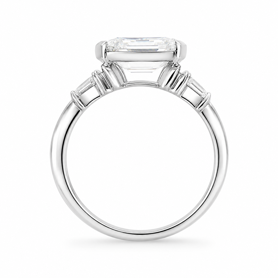 3.40 CT Asscher Cut Lab-Grown Diamond Engagement Ring in 14K White Gold – Marquise Accent Bezel Set Art Deco Design