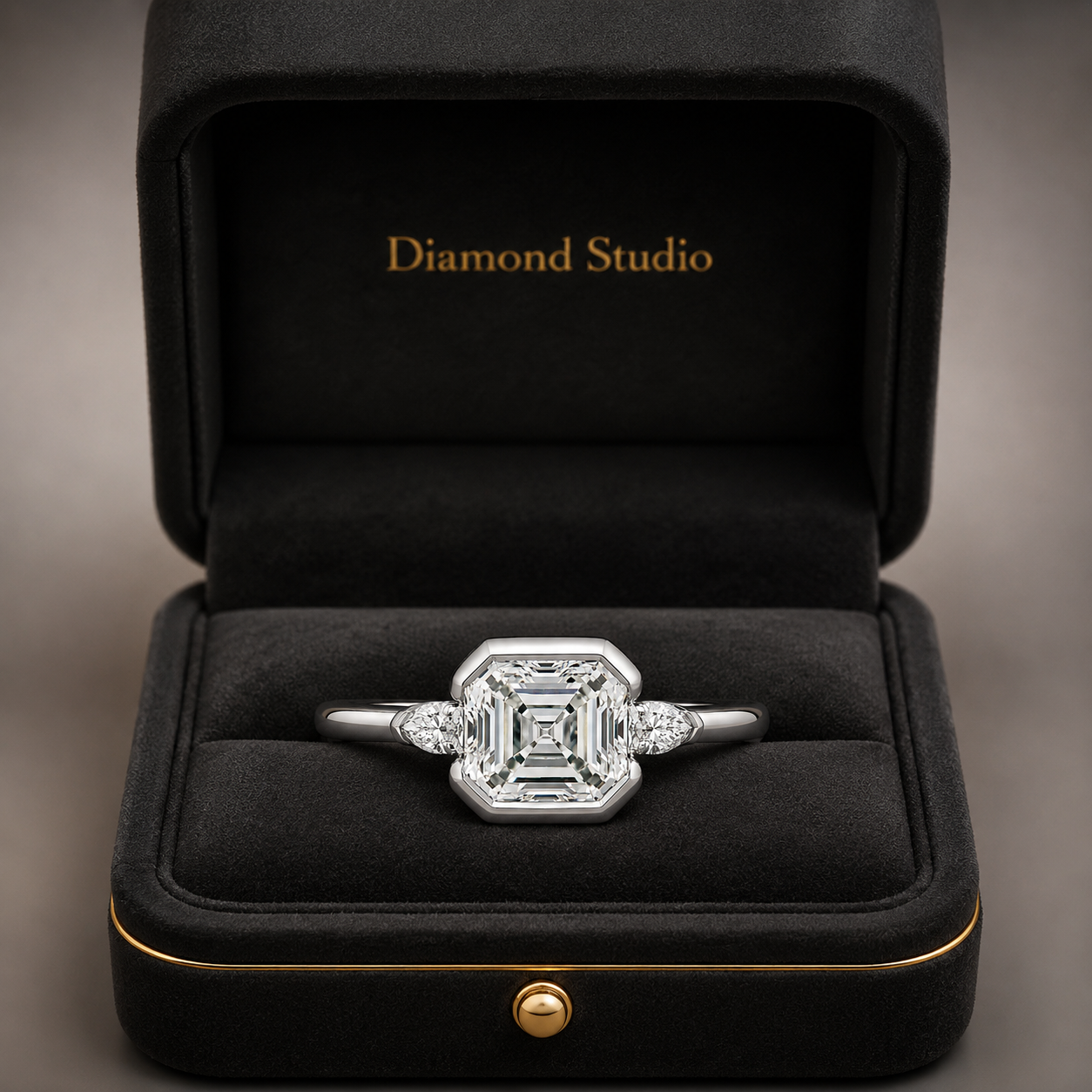 3.40 CT Asscher Cut Lab-Grown Diamond Engagement Ring in 14K White Gold – Marquise Accent Bezel Set Art Deco Design