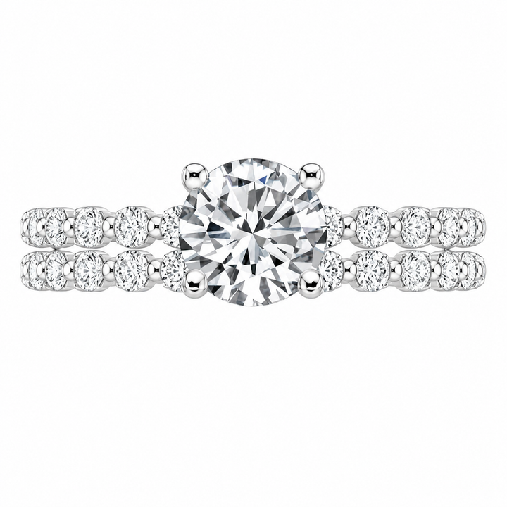 1.85 CT Marseille Round Lab-Grown Diamond 2PCS Bridal Set in 14K White Gold â€“ Floating Shared Prong Wedding Ring Design from Diamond Studio