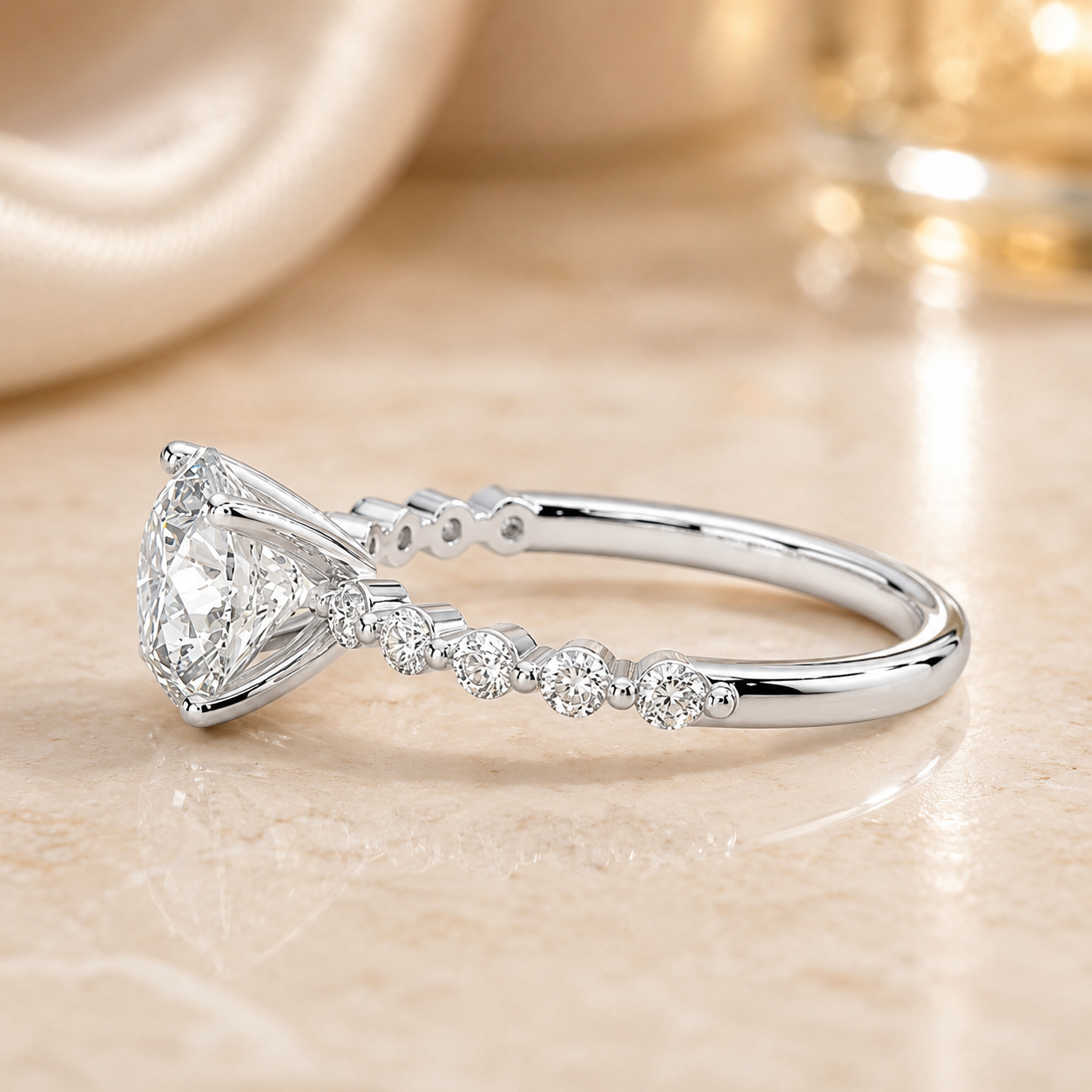 1.85 CT Marseille Round Lab-Grown Diamond 2PCS Bridal Set in 14K White Gold – Floating Shared Prong Wedding Ring Design