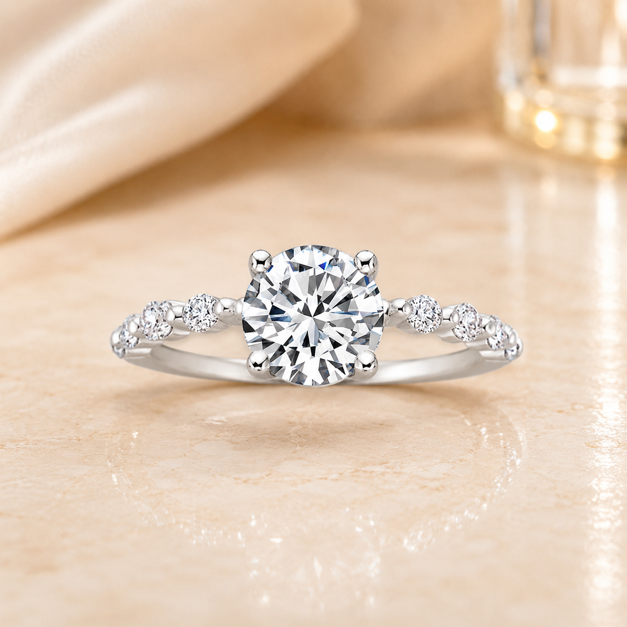 1.85 CT Marseille Round Lab-Grown Diamond 2PCS Bridal Set in 14K White Gold – Floating Shared Prong Wedding Ring Design