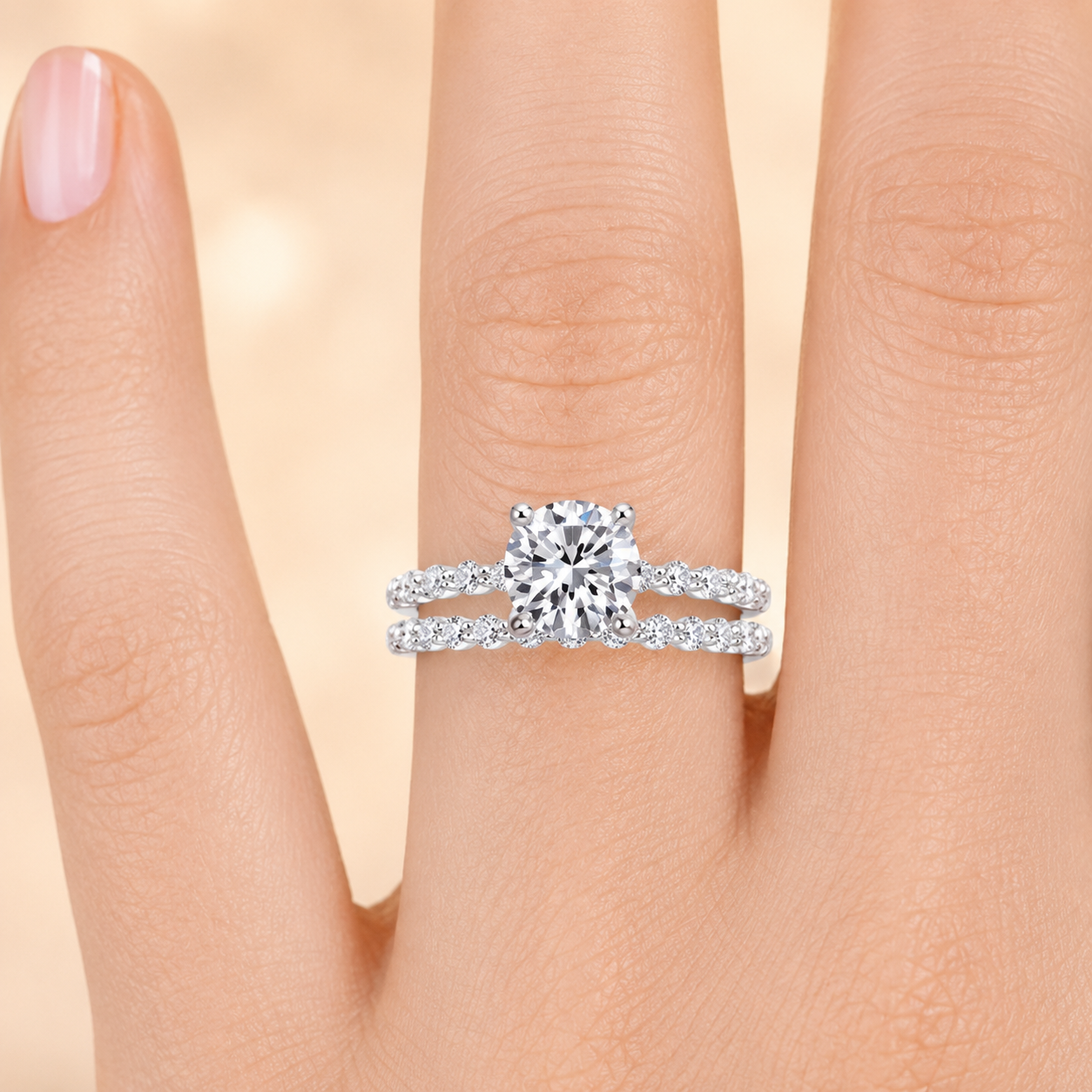 1.85 CT Marseille Round Lab-Grown Diamond 2PCS Bridal Set in 14K White Gold – Floating Shared Prong Wedding Ring Design