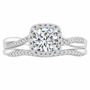 3.00 CT Petite Twisted Vine Halo Lab-Grown Diamond 2PCS Bridal Set in 14K White Gold – Nature Inspired Matching Wedding Ring Design