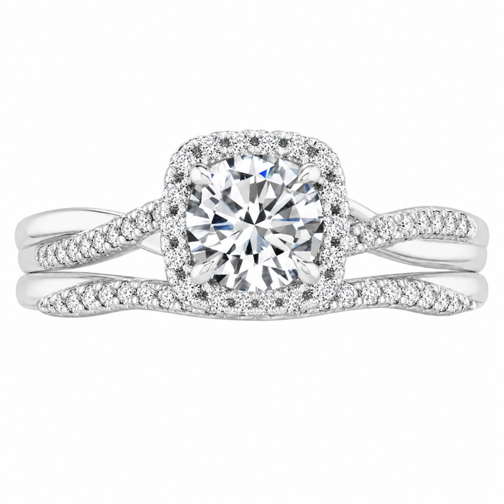 3.00 CT Petite Twisted Vine Halo Lab-Grown Diamond 2PCS Bridal Set in 14K White Gold â€“ Nature Inspired Matching Wedding Ring Design from Diamond Studio