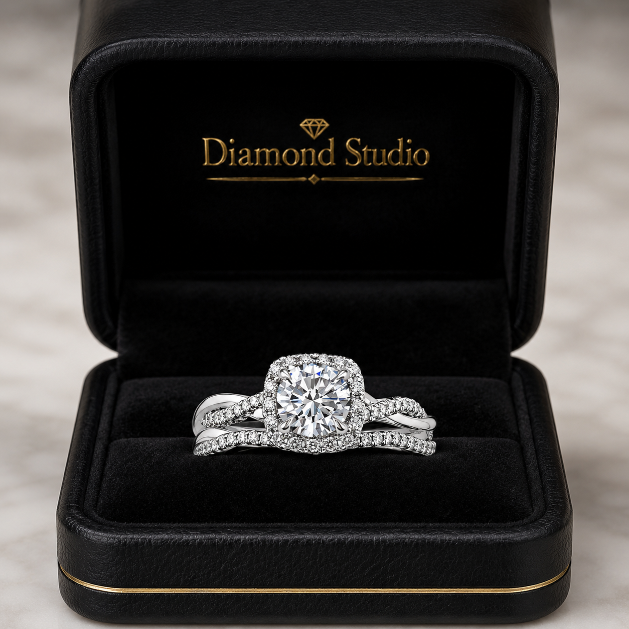 3.00 CT Petite Twisted Vine Halo Lab-Grown Diamond 2PCS Bridal Set in 14K White Gold – Nature Inspired Matching Wedding Ring Design
