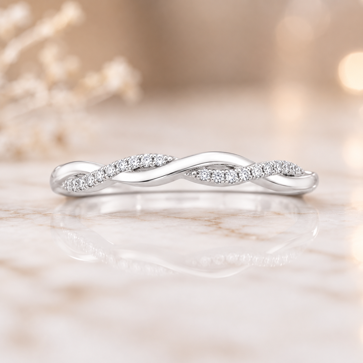 3.00 CT Petite Twisted Vine Halo Lab-Grown Diamond 2PCS Bridal Set in 14K White Gold – Nature Inspired Matching Wedding Ring Design