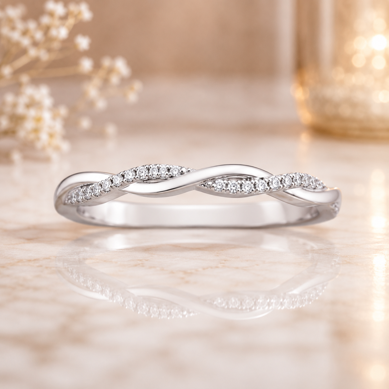 3.00 CT Petite Twisted Vine Halo Lab-Grown Diamond 2PCS Bridal Set in 14K White Gold – Nature Inspired Matching Wedding Ring Design