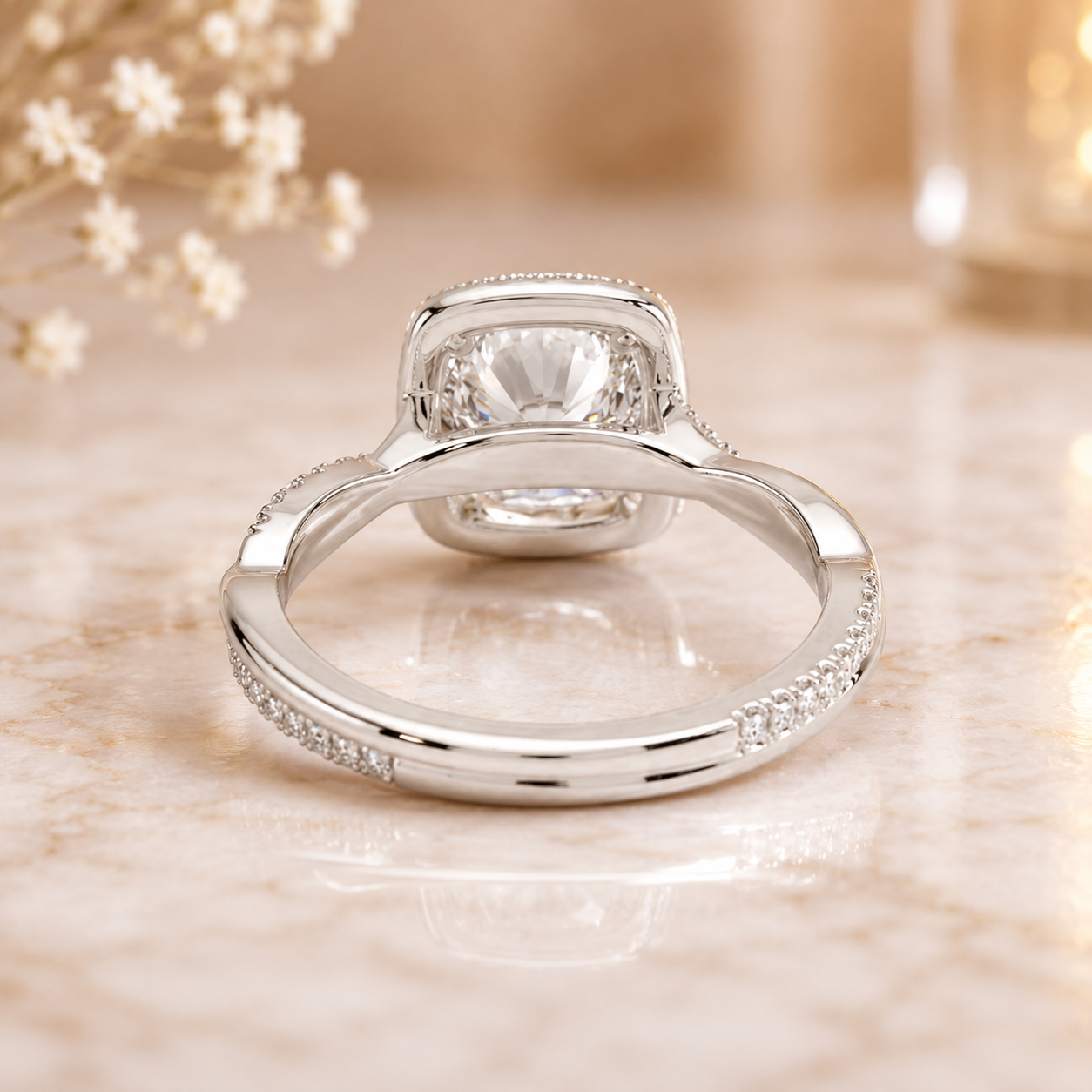 3.00 CT Petite Twisted Vine Halo Lab-Grown Diamond 2PCS Bridal Set in 14K White Gold – Nature Inspired Matching Wedding Ring Design
