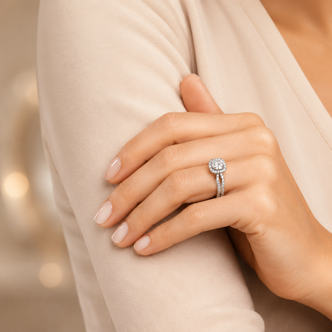 3.00 CT Petite Twisted Vine Halo Lab-Grown Diamond 2PCS Bridal Set in 14K White Gold – Nature Inspired Matching Wedding Ring Design