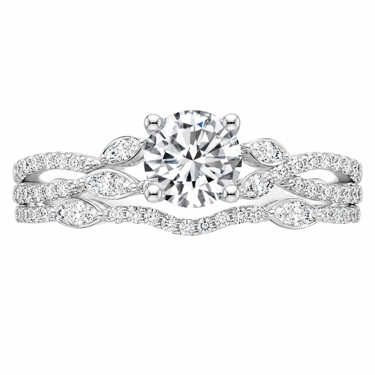 2.55 CT Luxe Willow Lab-Grown Diamond 2PCS Bridal Set in 14K White Gold – Nature Inspired Winding Willow Wedding Ring Design