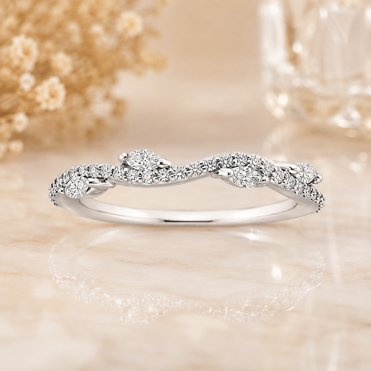 2.55 CT Luxe Willow Lab-Grown Diamond 2PCS Bridal Set in 14K White Gold – Nature Inspired Winding Willow Wedding Ring Design