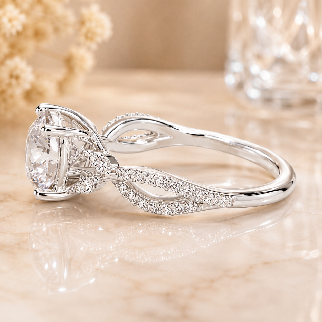 2.55 CT Luxe Willow Lab-Grown Diamond 2PCS Bridal Set in 14K White Gold – Nature Inspired Winding Willow Wedding Ring Design