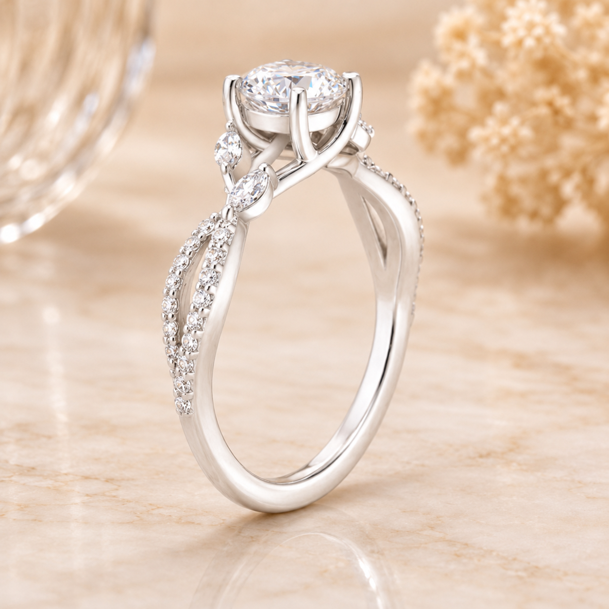2.55 CT Luxe Willow Lab-Grown Diamond 2PCS Bridal Set in 14K White Gold – Nature Inspired Winding Willow Wedding Ring Design