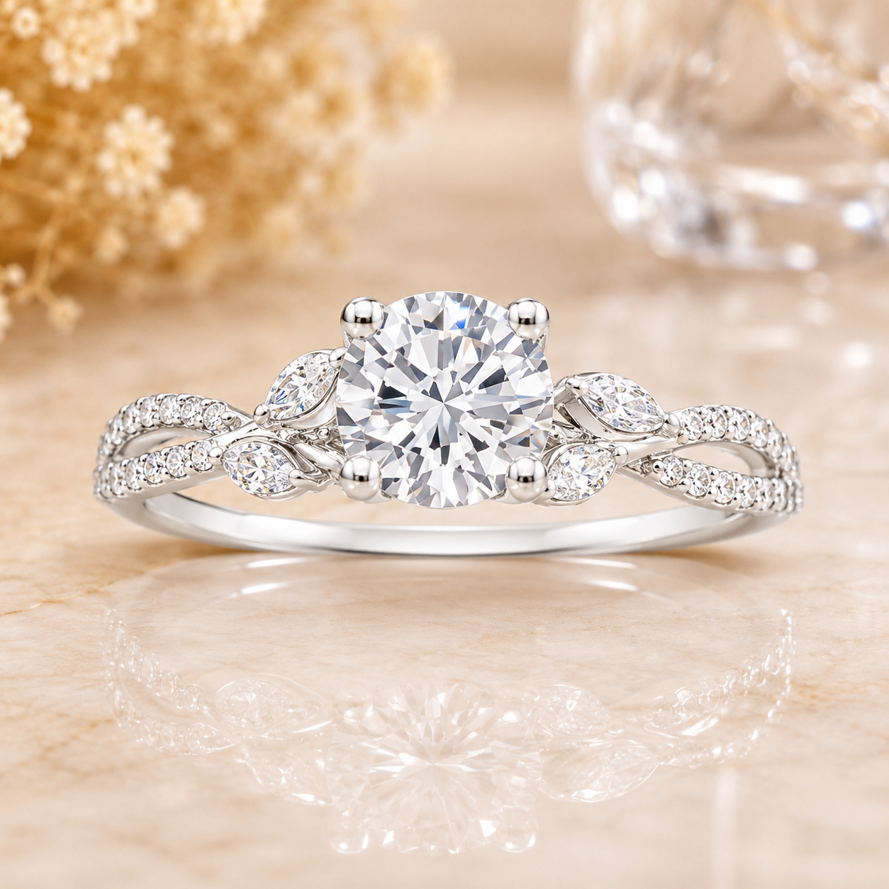 2.55 CT Luxe Willow Lab-Grown Diamond 2PCS Bridal Set in 14K White Gold – Nature Inspired Winding Willow Wedding Ring Design