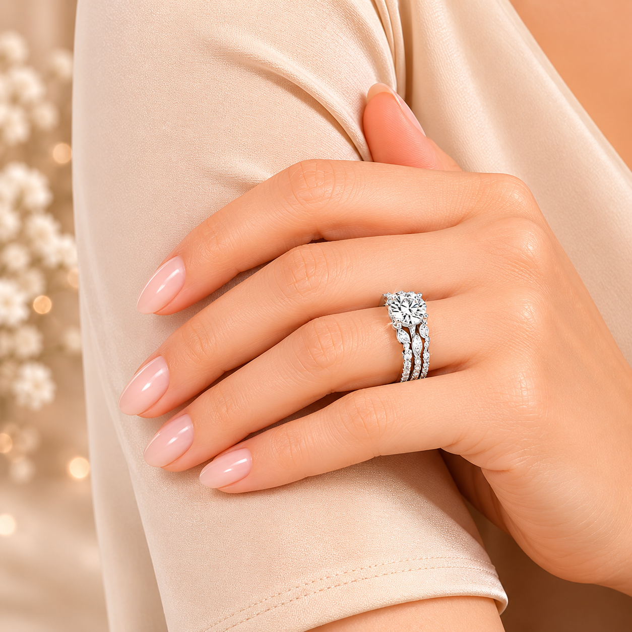 2.55 CT Luxe Willow Lab-Grown Diamond 2PCS Bridal Set in 14K White Gold – Nature Inspired Winding Willow Wedding Ring Design
