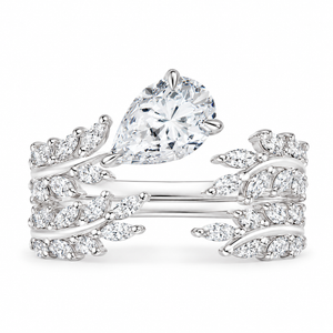 2.00 CT Sweeping Ivy Pear Lab-Grown Diamond 2PCS Bridal Set in 14K White Gold – Nature Inspired Vine Wedding Ring Design