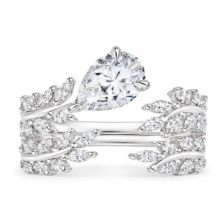2.00 CT Sweeping Ivy Pear Lab-Grown Diamond 2PCS Bridal Set in 14K White Gold â€“ Nature Inspired Vine Wedding Ring Design from Diamond Studio